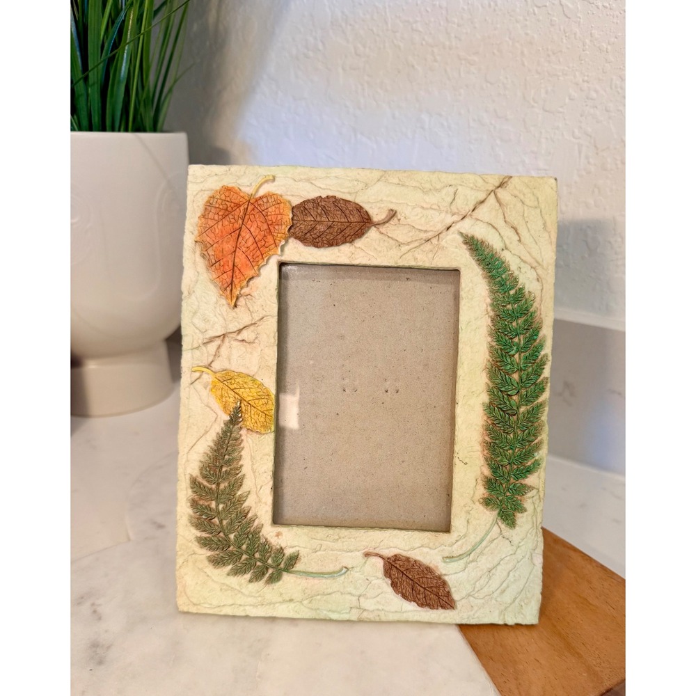 Botanical Resin Photo Frame Raised Ferns and Autumn Leaves Rustic 5x7